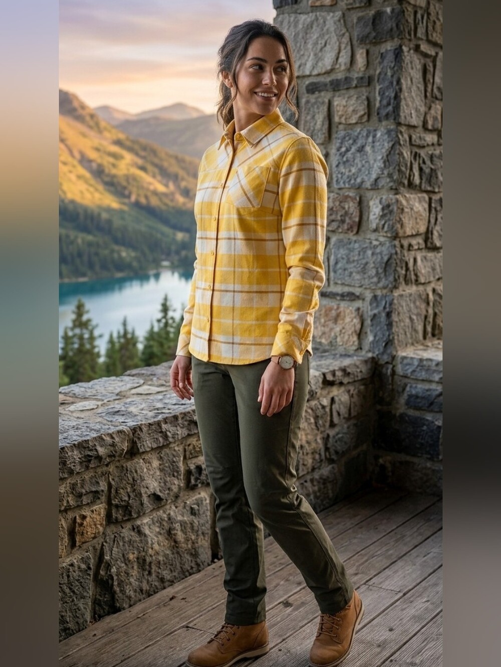 Helly Hansen Yellow Plaid Flannel Button-Up Shirt